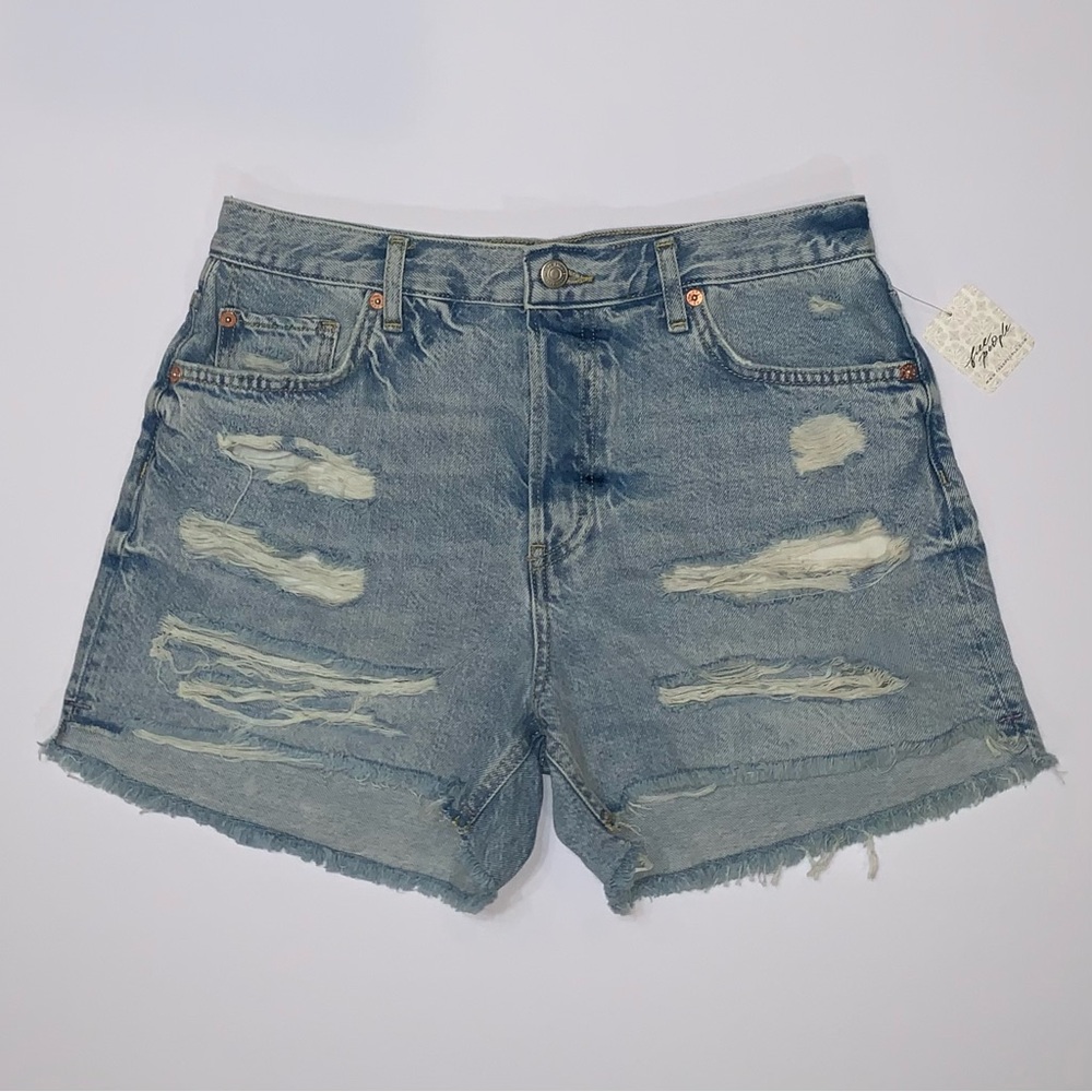 Free People Women’s Maggie Distressed Mid-Rise Denim Jean Shorts-Size 28 New